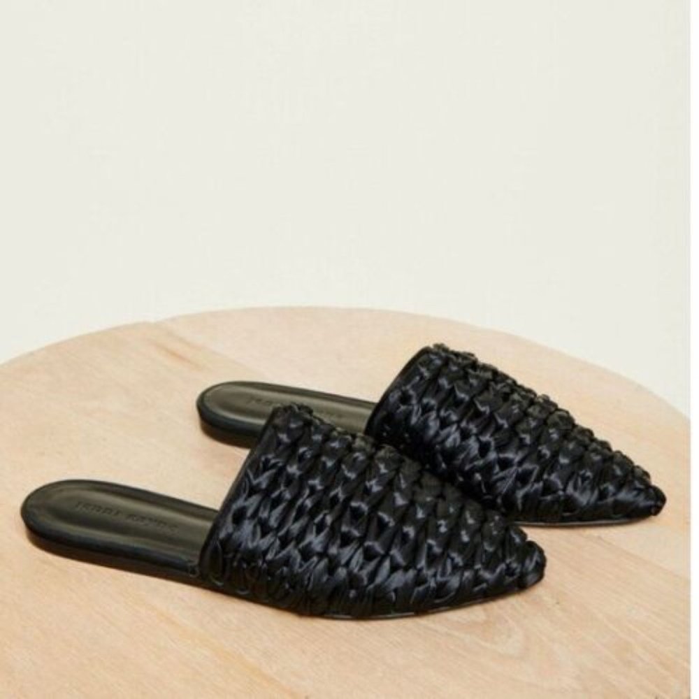 Jenni Kayne Silk Braided Black Mules / Slide Flats EU40 US9.5/10 Made Italy NWOB
